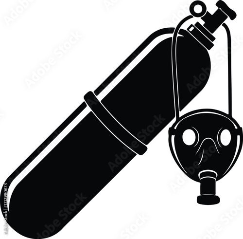 Vector Gas cylinder and mask for scuba diving silhouette illustrator