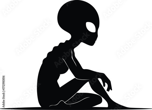 Vector Grey alien sitting silhouette illustrator