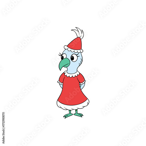 funny cockatoo wearing christmas dress and hat 