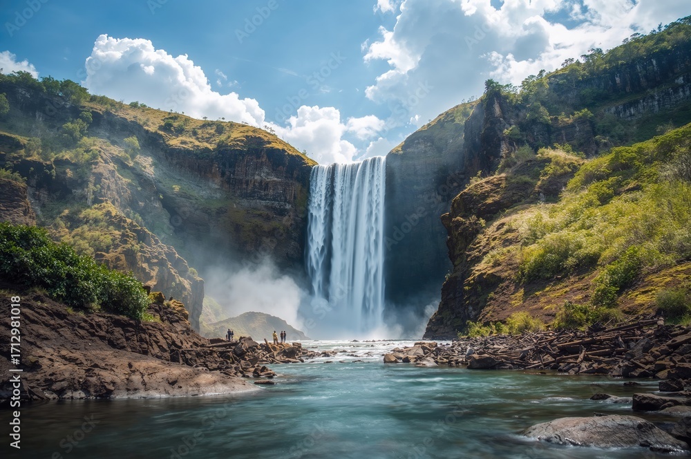 Fototapeta premium The Pine Tree Waterfall in a Deep Gorge