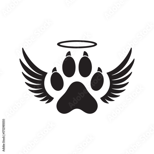 dog paw with angel wings vector silhouette clip art logo design illustration