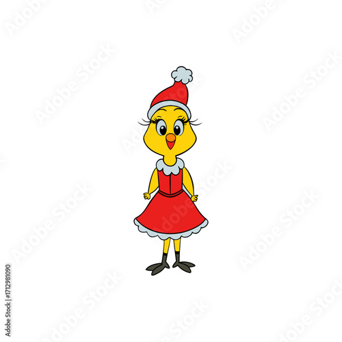 funny canary wearing christmas dress and hat 