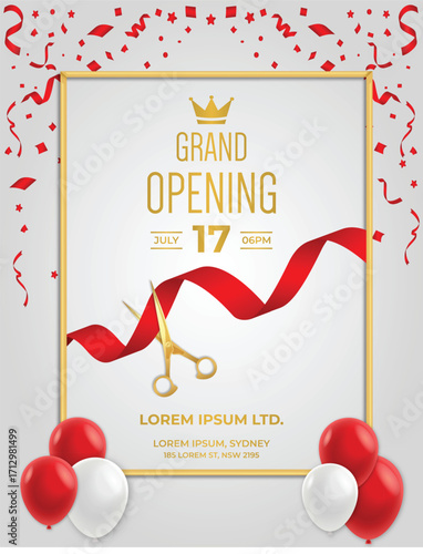 Elegant Grand Opening Banner with Ribbon and Balloons for Business Promotion