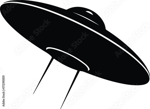 Vector UFO spacecraft flying saucer black and white silhouette illustrator