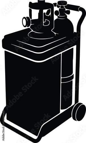 Vector welding machine oxygen acetylene equipment on cart silhouette illustrator