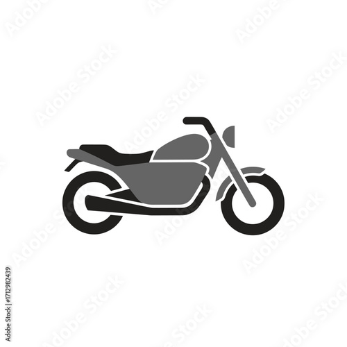 A grayscale illustration of a classic motorcycle.