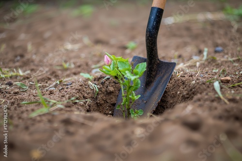 Using a shovel to dig a hol...
