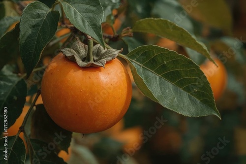 Close-up of ripe persimmon ...