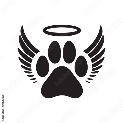 dog paw with angel wings vector silhouette clip art logo design illustration