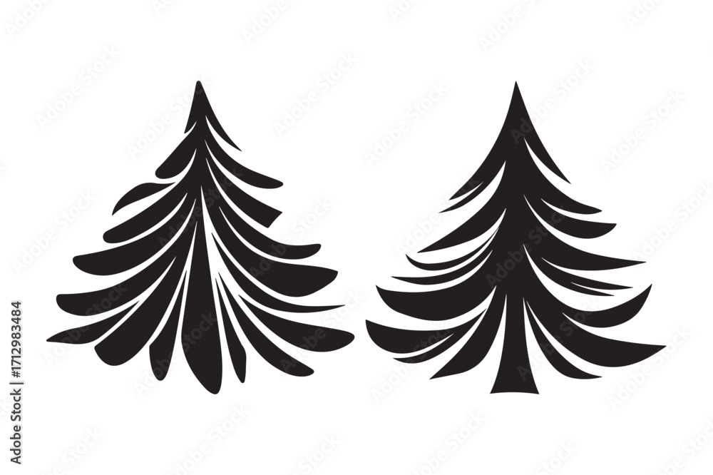 Fototapeta premium Two stylized black christmas trees hand drawn illustration