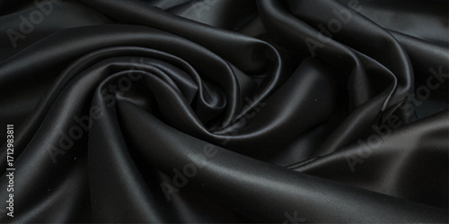 Luxurious black smooth silk or satin texture background. Black silk wave and curve background.	
