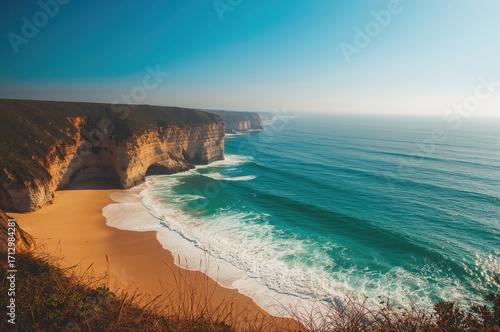 Ocean waves crashing agains...