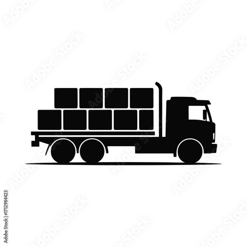 Truck Silhouette Illustration Delivering Goods with Cargo Boxes on a Flatbed Trailer Design
