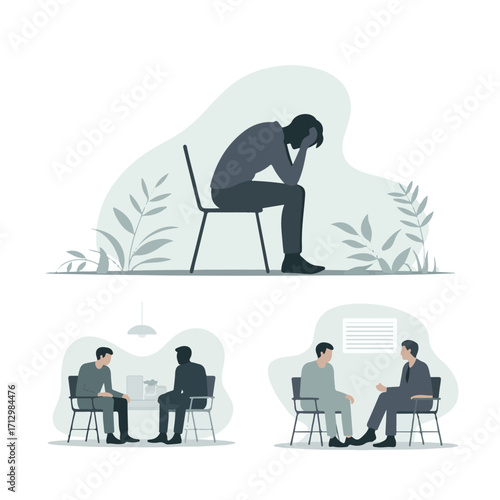 "Emotional Struggles and Therapy Session Illustrations"