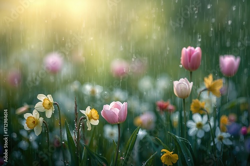 Raindrops on blooming flowe...
