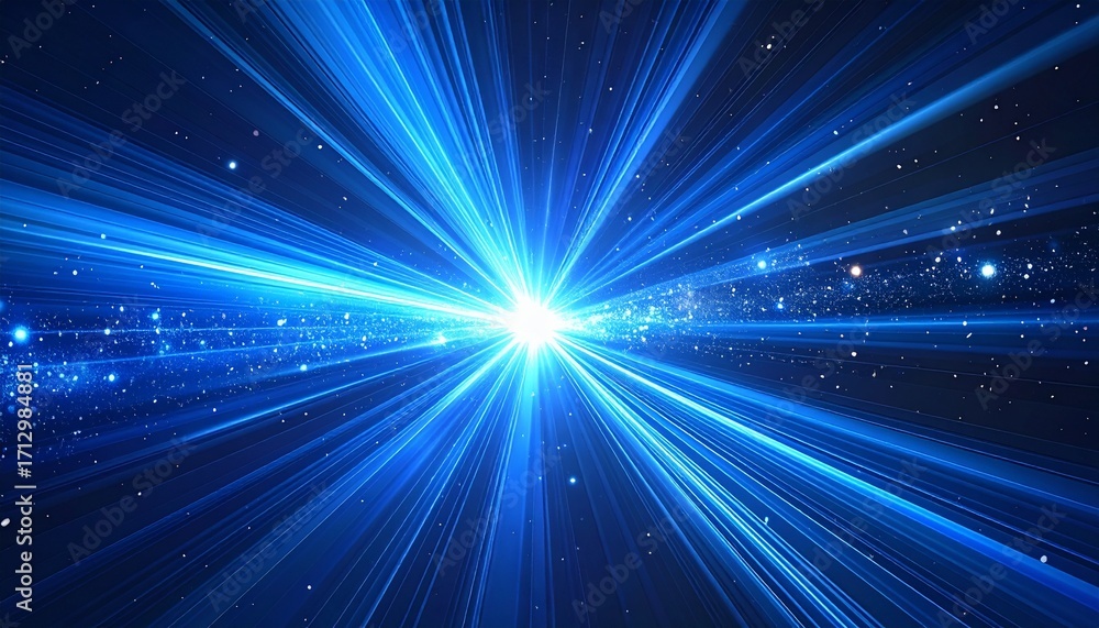 Naklejka premium Abstract blue light streaks emanating from a central bright point, creating a dynamic and energetic visual.