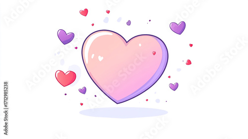 A large, soft pink heart illustration floats surrounded by smaller romantic hearts, perfect for Valentine's Day design isolated on a white background.