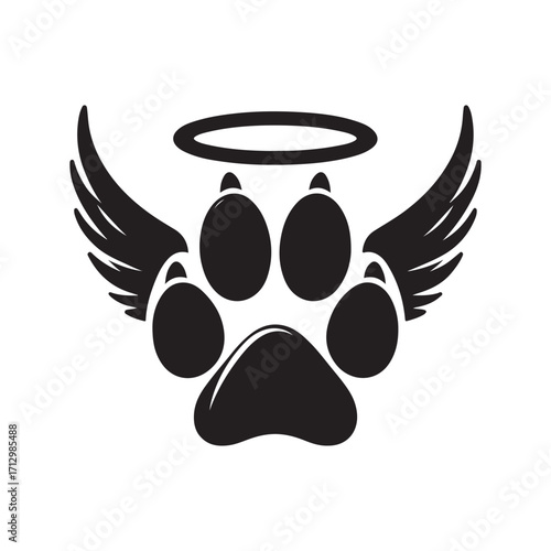 dog paw with angel wings vector silhouette clip art logo design illustration