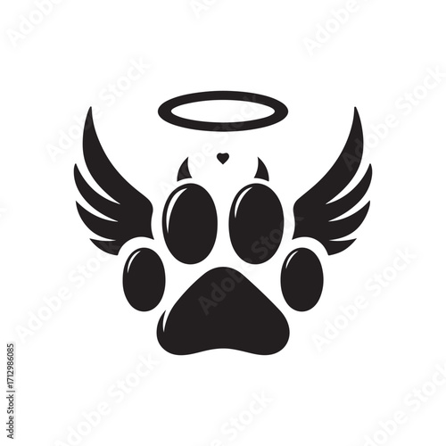 dog paw with angel wings vector silhouette clip art logo design illustration
