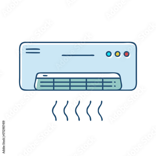 Stylized illustration of an indoor air conditioner with blue and yellow accents