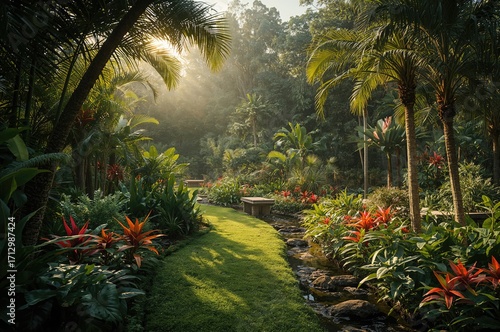 A bright tropical garden sh...