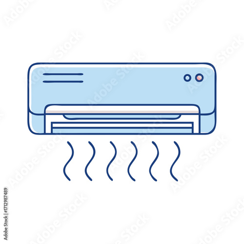 Illustration of a wall mounted air conditioner emitting cooling air
