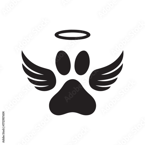 dog paw with angel wings vector silhouette clip art logo design illustration