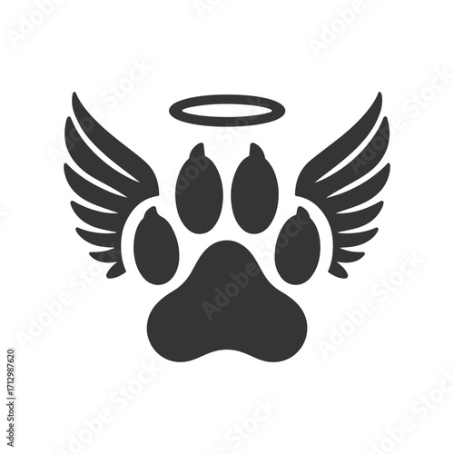 dog paw with angel wings vector silhouette clip art logo design illustration