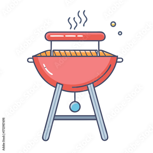 Illustration of a cute red barbecue grill with steam above it
