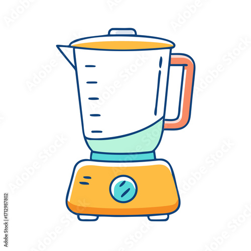 Stylized cartoon illustration of a kitchen blender with colorful accents