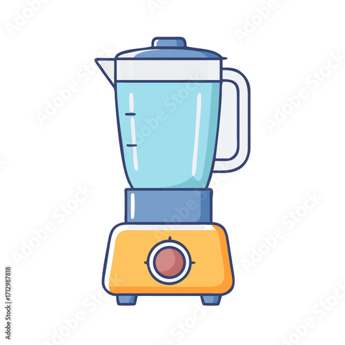 Cartoon illustration of a modern electric blender used for smoothie preparation