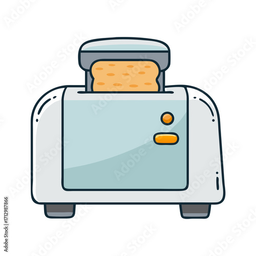 Stylized toaster with a slice of bread, in a cartoonish drawing