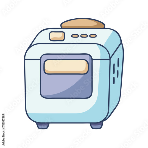 Cute cartoon illustration of a squareshaped household multicooker appliance