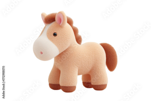 Adorable plush toy horse with brown mane and tail, cut out