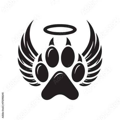 dog paw with angel wings vector silhouette clip art logo design illustration
