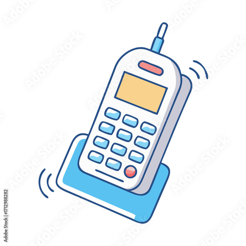 Vibrating Cordless Phone on Docking Station Ready to Answer Incoming Call