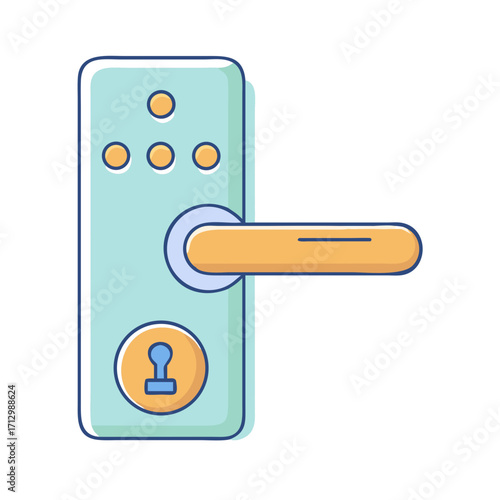 Cartoon illustration of a modern door handle lock in pastel colors