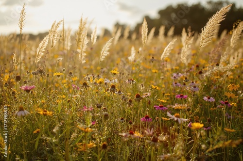 A meadow glowing under sunl...