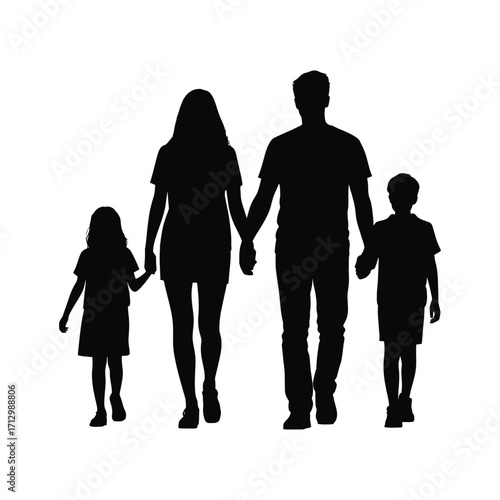 Family Walking Together Silhouette Illustration Holding Hands Unity Support Togetherness