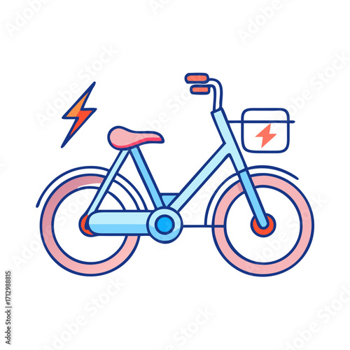 Cute and colorful illustration of an electric bicycle with storage box