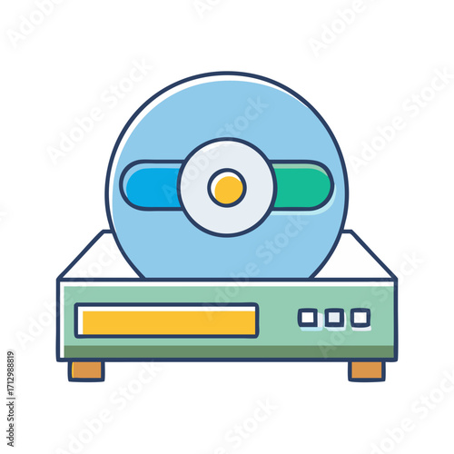 Stylized illustration of a CD player with a disk on top