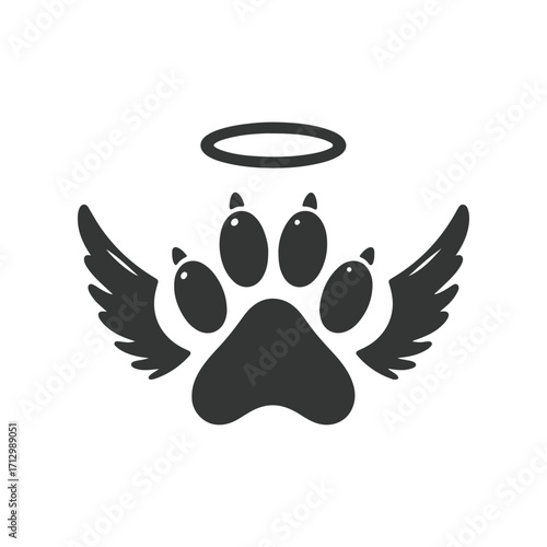 dog paw with angel wings vector silhouette clip art logo design illustration