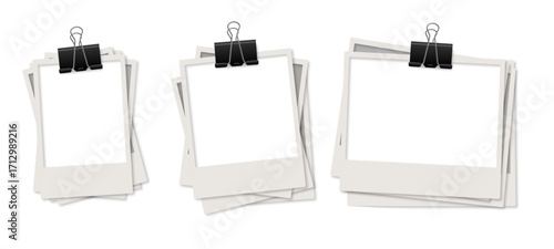  collection of different shaped instant type photo vector realistic with paper clip