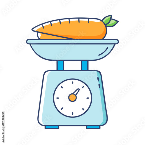 Fresh Carrot on a Kitchen Scale Illustrating Healthy Eating and Dieting