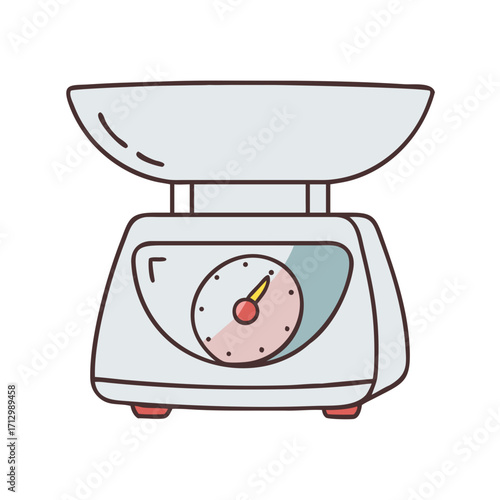 A retro kitchen scale with a bowl for weighing ingredients and measurements