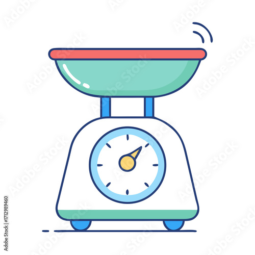 Vintage style kitchen scale in a colorful design, ready to weigh items