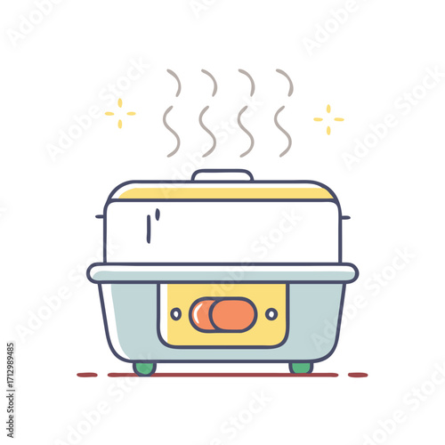 Cartoon Illustration of a Steaming Electric Cooking Pot for Diverse Culinary Creations