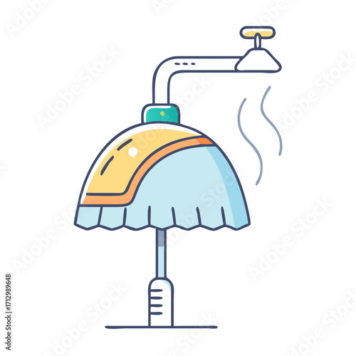 Whimsical Shower Cartoon with Decorative Canopy and Rising Steam Illustration