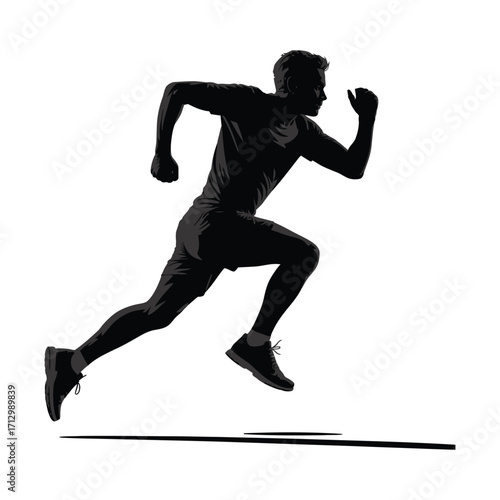 Dynamic Silhouette Illustration of a Male Athlete Sprinting with Determination and Power on White
