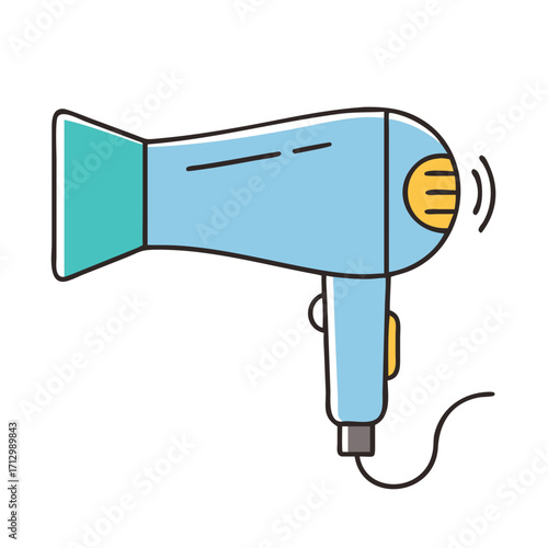 Cartoon Hair Dryer in Light Blue and Teal Ready for Hair Styling